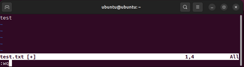 Vimエディタでファイルを編集し:wqで保存する操作画面